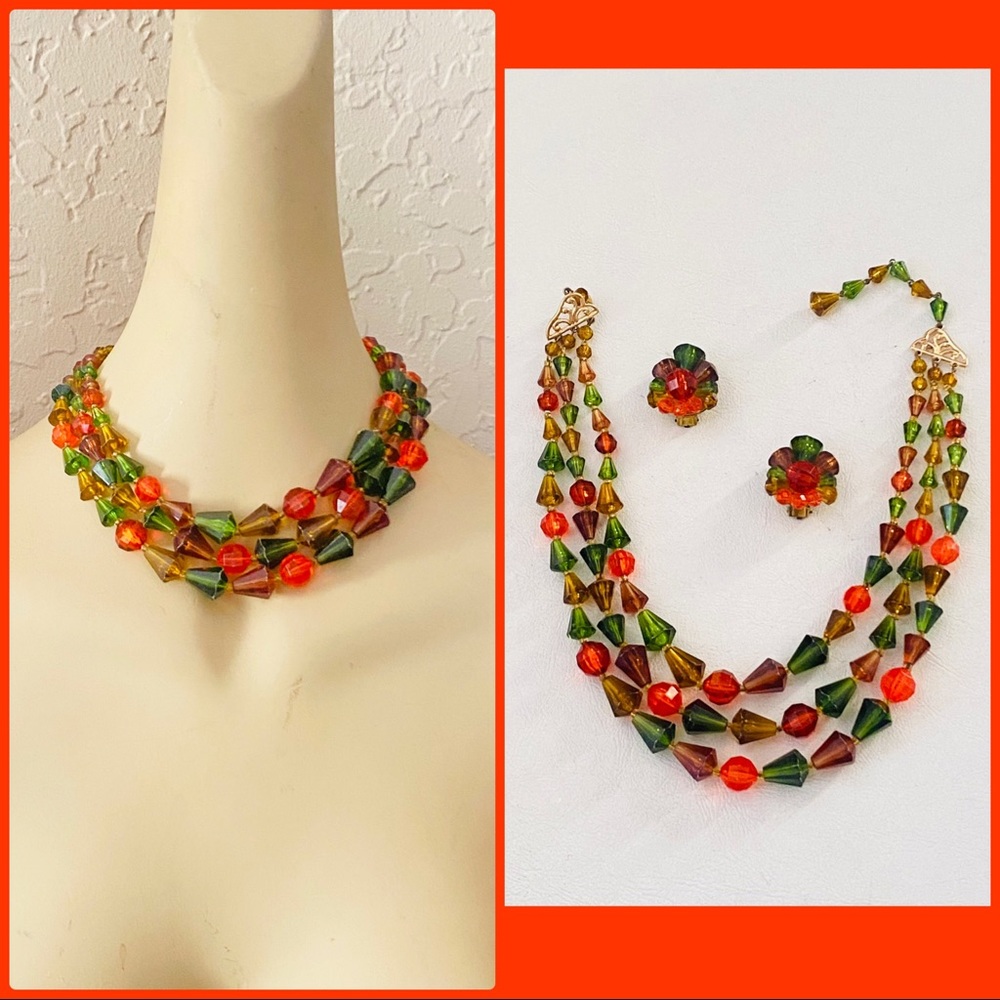 Vintage German Multicolor Earrings & Necklace Set